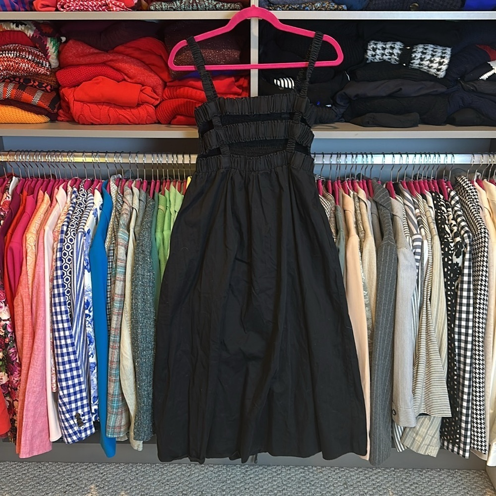 Topshop black smocked elastic straps cut out back midi dress size M - Picture 3 of 3